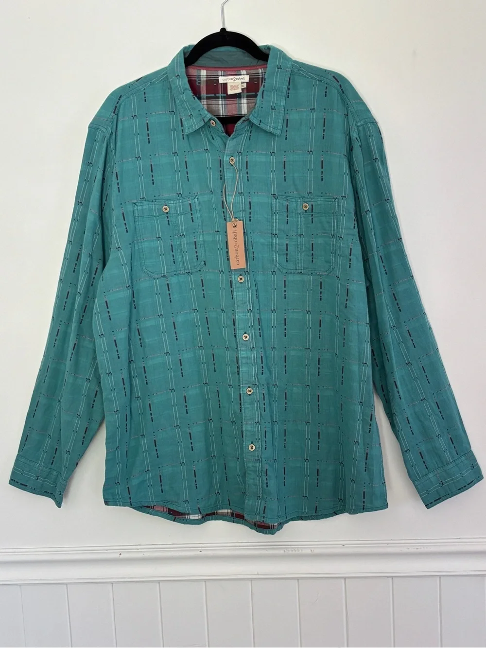 Carbon 2 Cobalt Men Long Sleeves Button Shirt lined 100% Cotton Size XL NEW A32